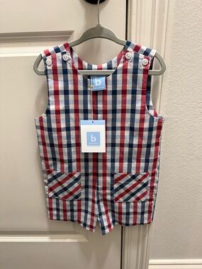 bella bliss Red, Navy & White Gingham Boys Romper